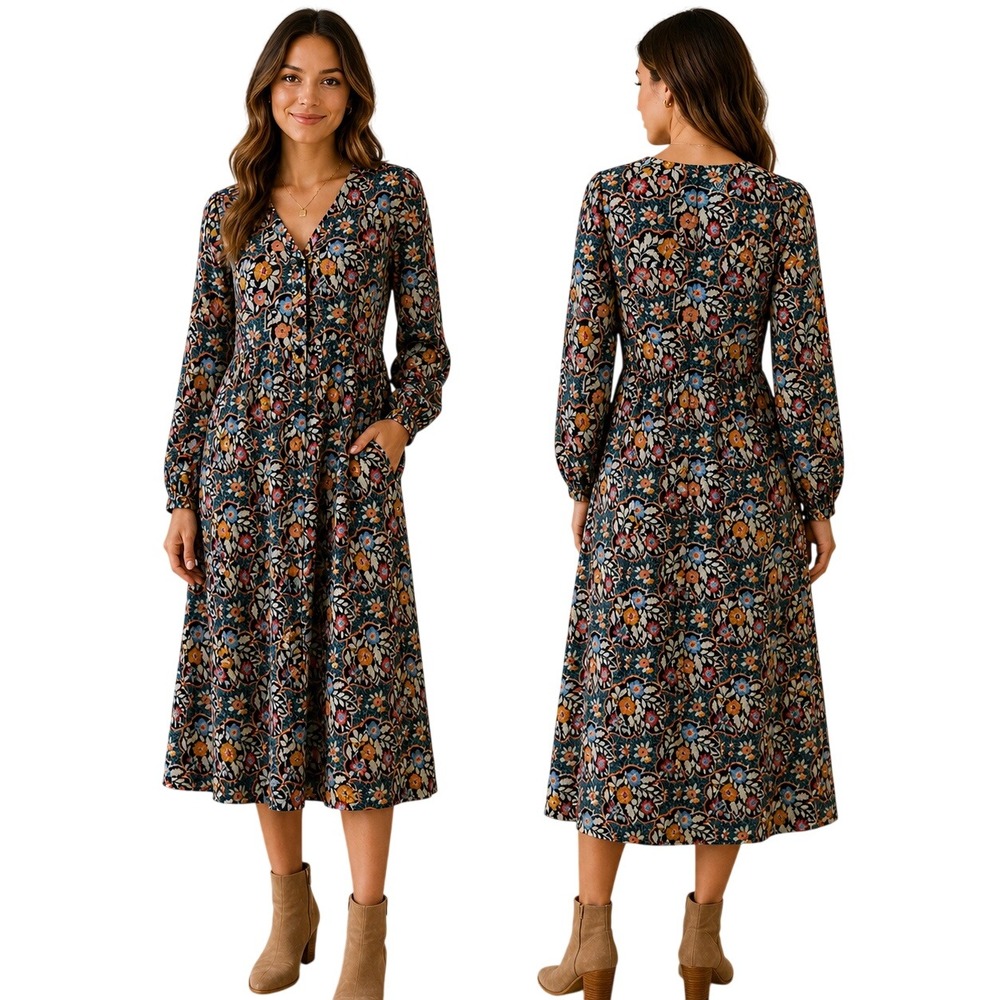 Universal Thread Floral Midi Dress Boho Long Sleeve Size S